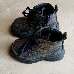 Black Boots with rainbow sparkle.    Size 5